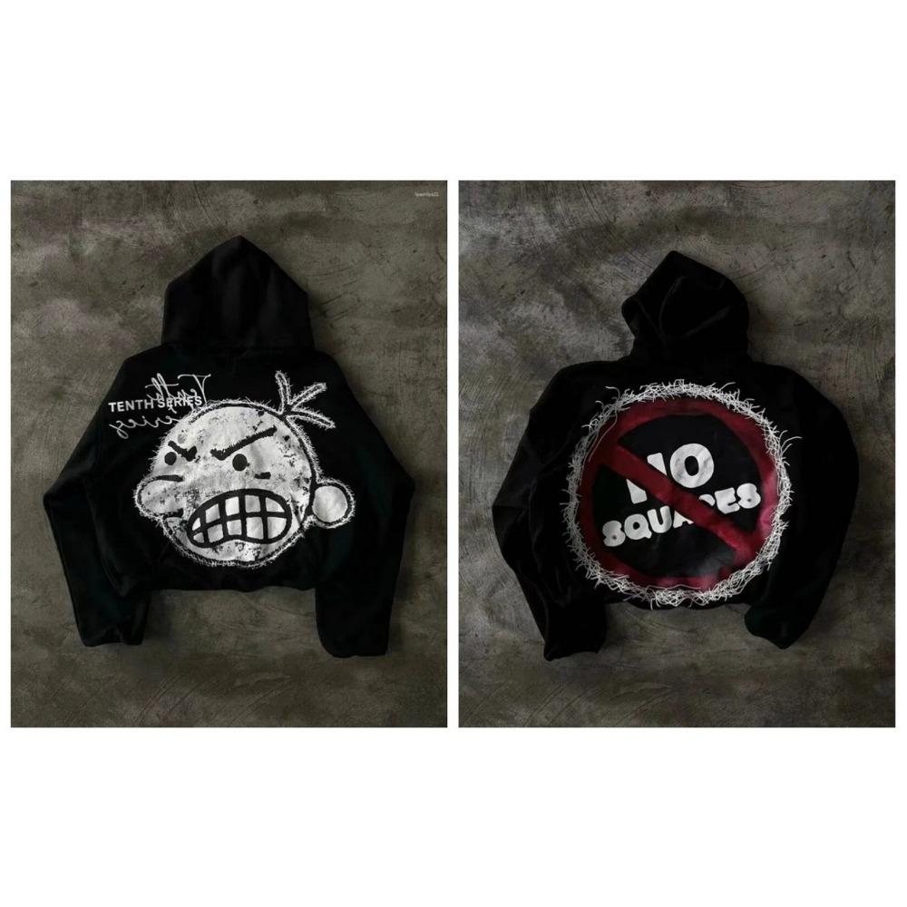 Худи из хлопка в стиле хип-хоп готика RogueWave, американский хип-хоп Y2K Харадзюку, с мультяшным принтом, свободное, больших размеров, свитер-худи для мужчин и женщин, топ