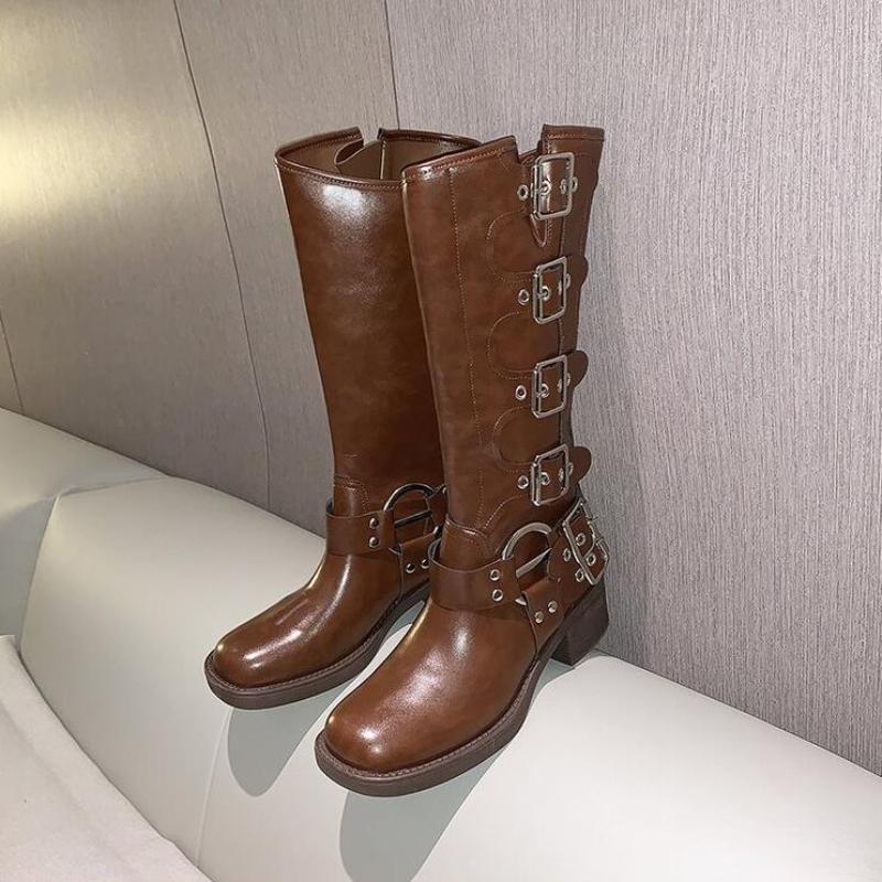 Женские ботинки на высокой платформе, элегантные модные женские туфли на низком каблуке в стиле панк, готика, новая кожаная модная женская обувь, мотоциклетная обувь