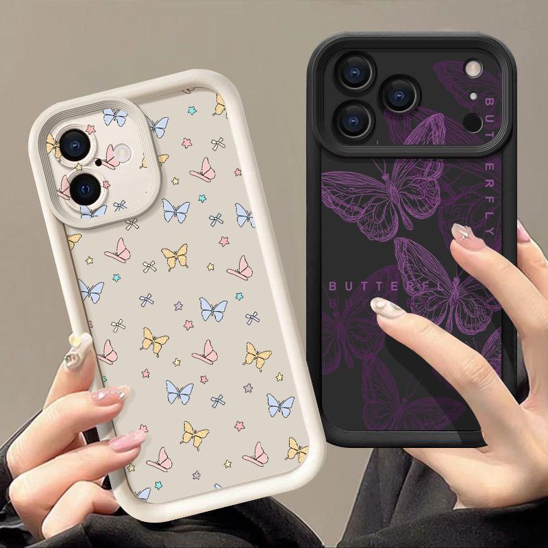 Розовый чехол с бабочками для iPhone 17 Pro Max Чехол iPhone 16 15 14 13 Pro Max 11 17e 16e Ударопрочный бампер Мягкий силиконовый чехол для телефона