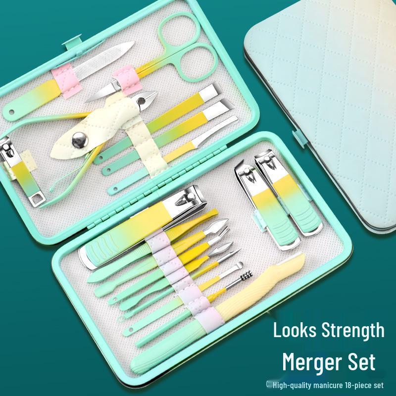 18-Piece Gradient Yellow-Green Manicure & Pedicure Tool Set with Nail Clippers and Cuticle Scissors