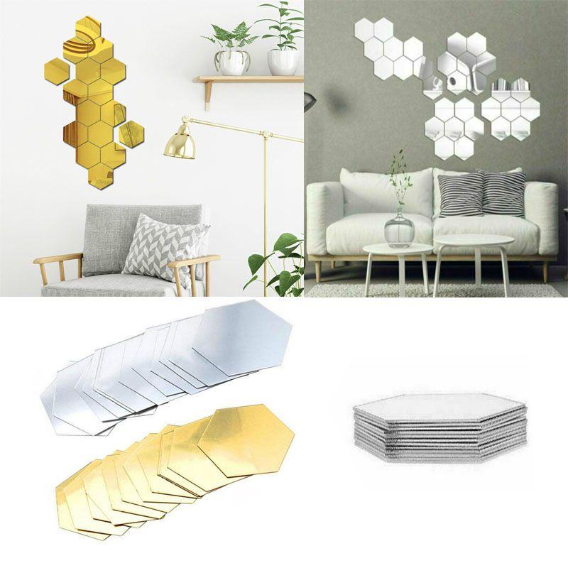 Stylish Hexagon 3d Mirror Mosaic Wall Stickers Self Adhesive Diy Bedroom Art