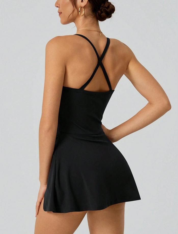 European And American Tennis Jumpsuit Anti-Light Kink Design Skirt Cross Shoulder Strap Hollow Back Yoga Clothes Women
