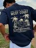 Summer Men's Cotton Vintage California Beach Graphic T-Shirt Sunset West Coast Surf Design Short Sleeve Round Neck Casual Tee