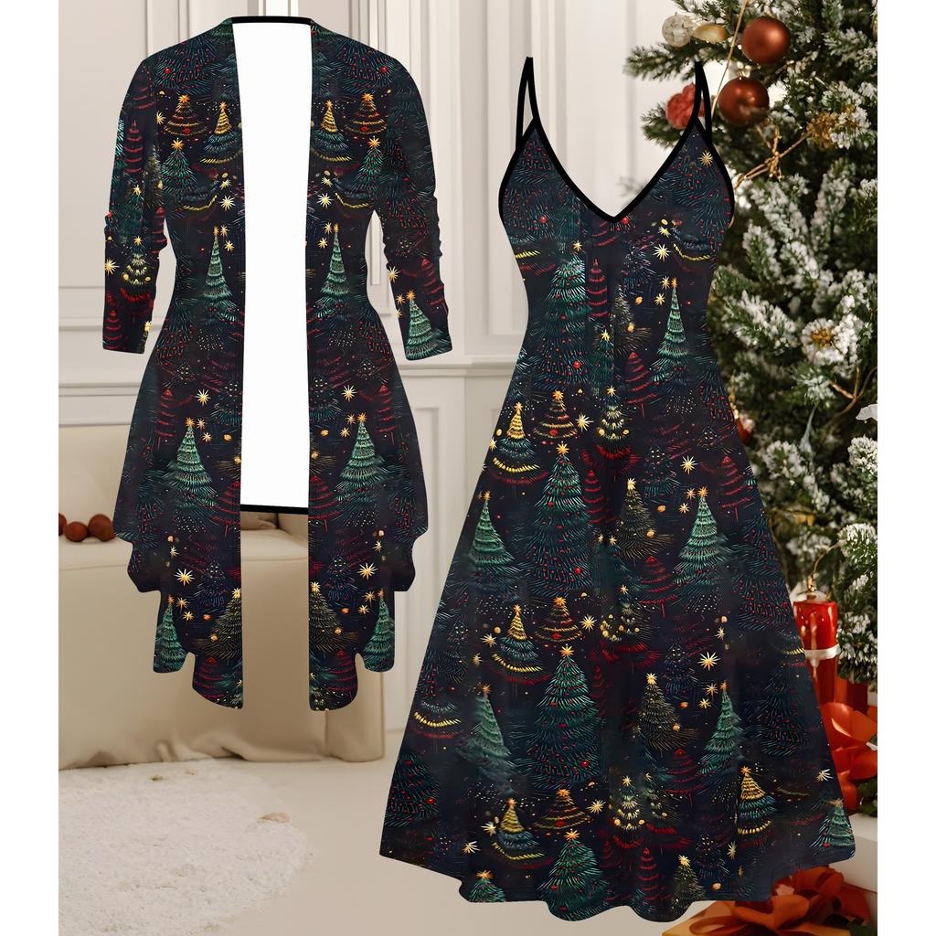 3D Рождественский Принтованный Набор Платье Пальто на День Святого Валентина, Эксцентричный Классический Тотем Модный Принт, подходит для Различных Сцен Модных Стилей