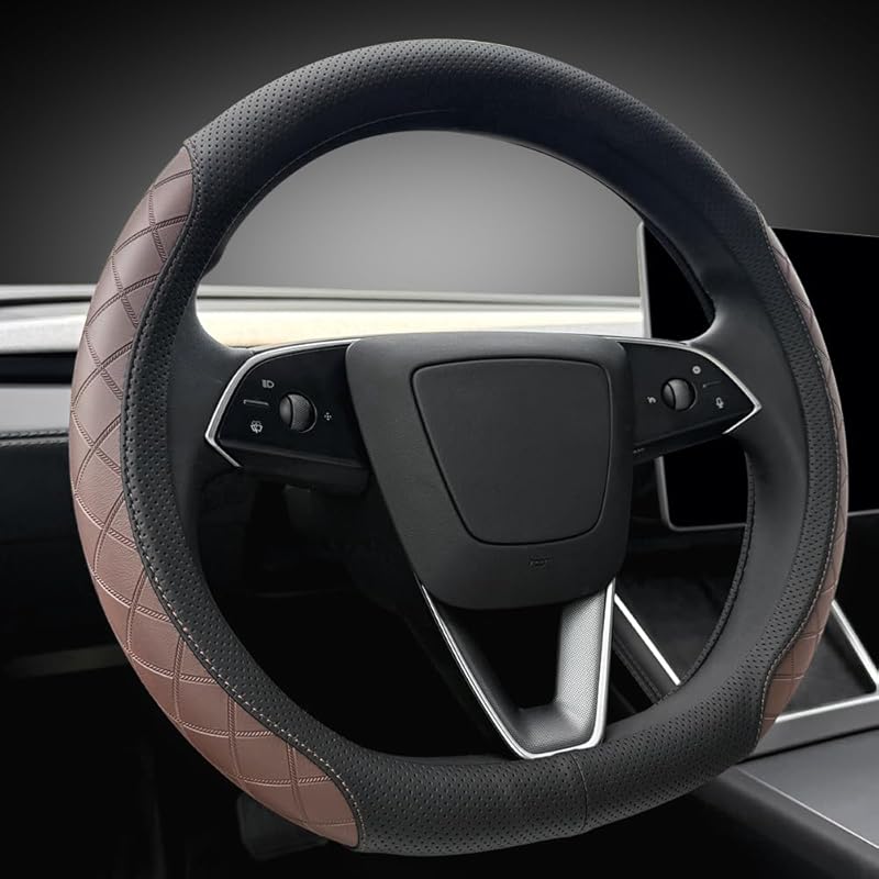 LKWLIKEI Nappa Leather Ultra-Thin Steering Wheel Cover, For Tesla Model 3/Y Steering Wheel Cover, Non-Slip Design And Interior Modification Of Car