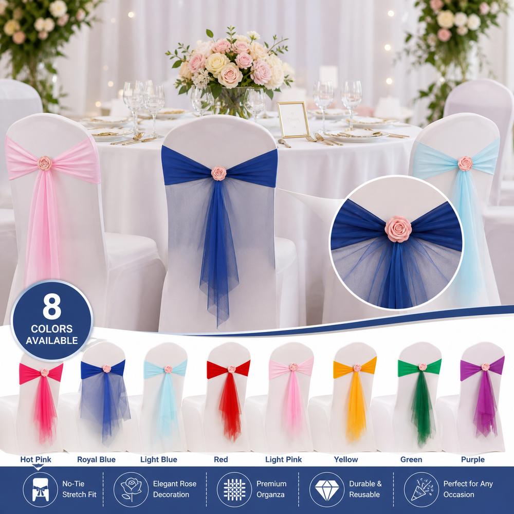 Rose Flower Chair Back Bow Decorative Belt Elastic Band Chair Bandage Home Decor Supplies