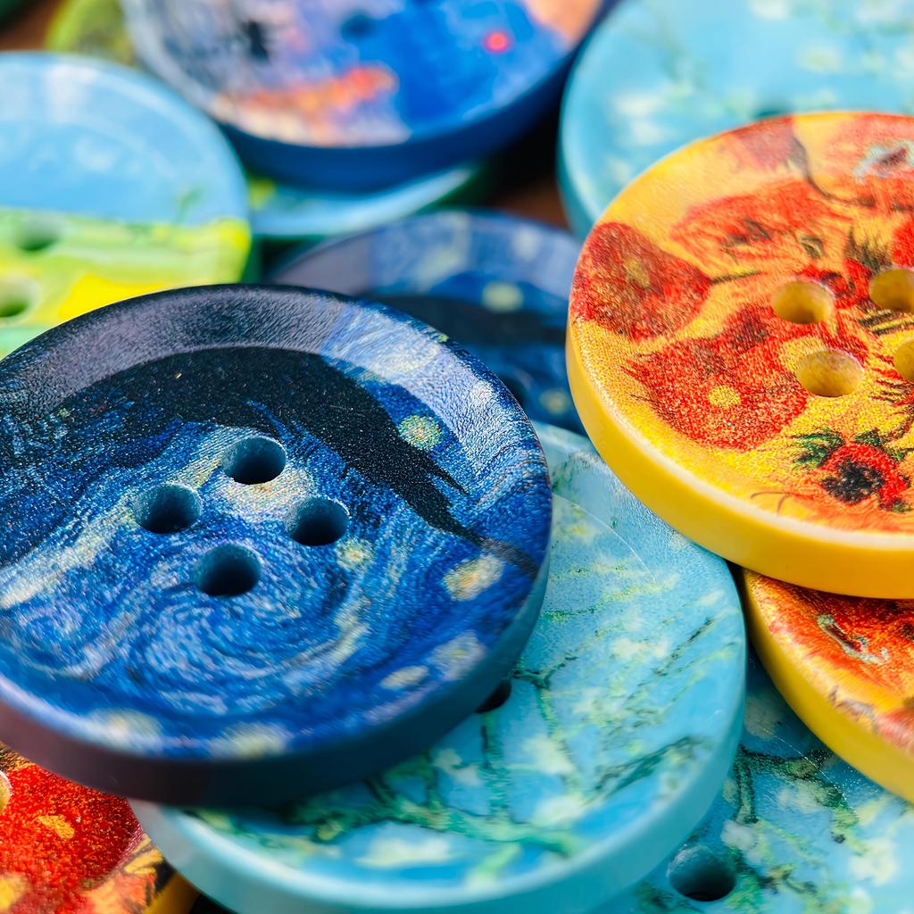 Набор из 5 декоративных больших пуговиц диаметром 30 мм, с масляными картинами Ван Гога и Моне, по одной каждого типа, для одежды, шарфов, сумок