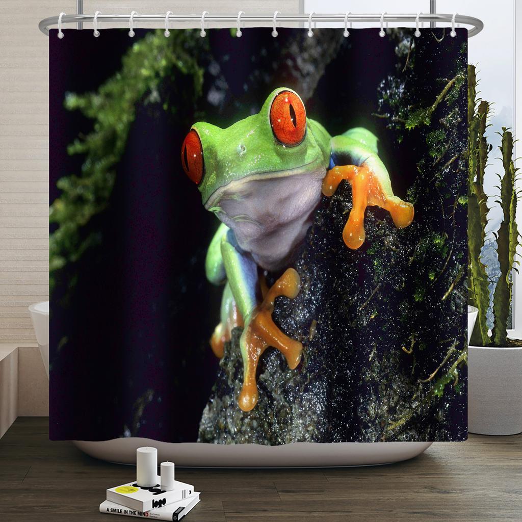 Funny Frog Shower Curtain for Bathroom Mushroom Butterfly Floral Green Plant Cartoon Animal Waterproof Polyester Shower Curtain