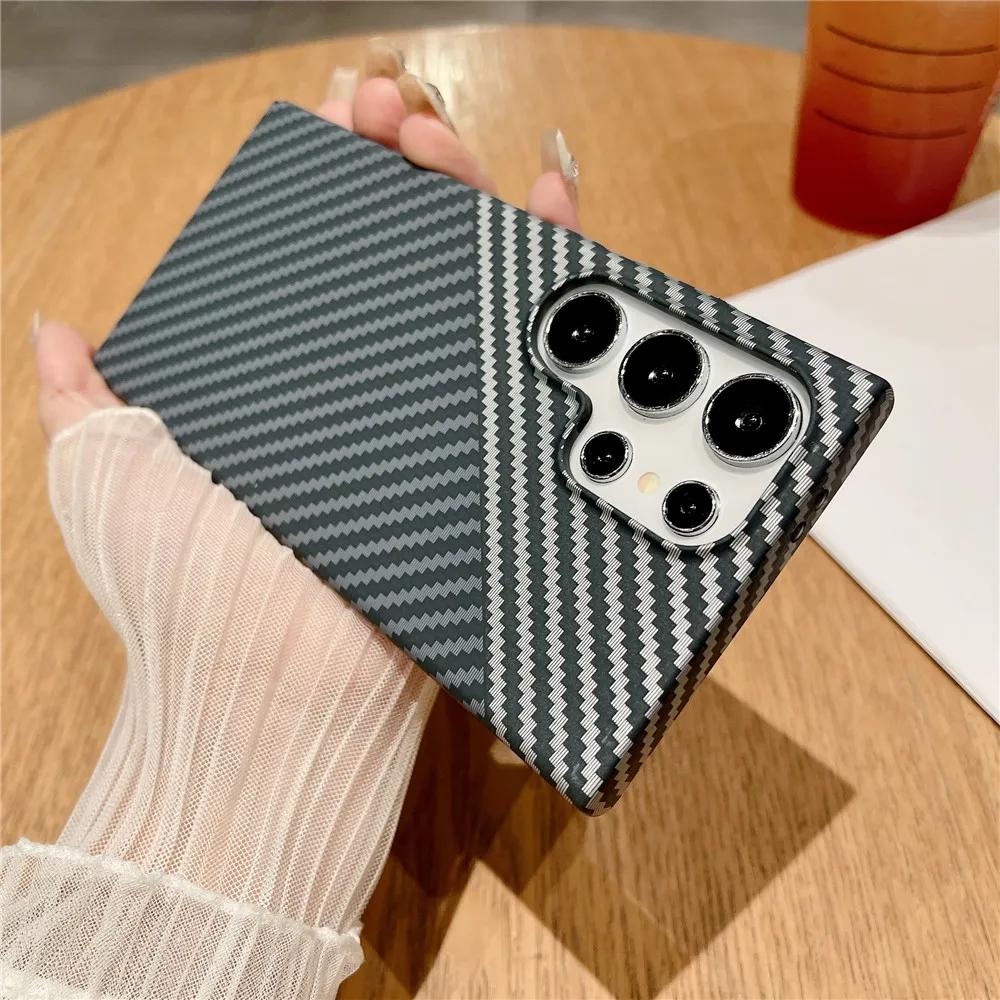 Ultra Thin Carbon Fiber Texture Armor Magnetic For Magsafe Case For For Samsung S25 S24 S23 S22 Note 20 Ultra 10 Plus Hard PC Cover