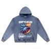 DTG print Knitted Denim Zip-Up Hoodie Speed Craft Brother Print Zipper Hoodies  