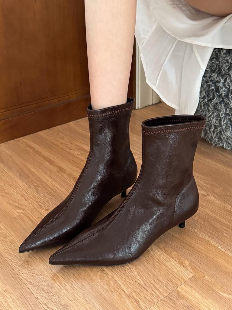 Удобный и простой в носке! Ретро коричневые мягкие кожаные кошачьи и короткие ботинки женские новые осенние ботинки на низком каблуке