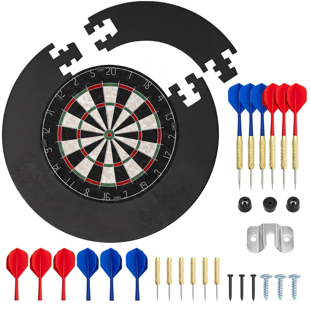 Dartscheibe Dartboard Set With Protection Ring 6 Steel Tip Darts Sisal Plastic Black