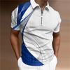 Men's Colorful Striped Printed T-shirt, Zipper, Men's Casual Top, Golf Clothing, Simple and Fashionable Polo, Summer