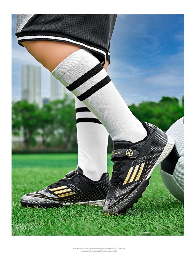 Детские противоскользящие футбольные бутсы на липучках для искусственного покрытия для мальчиков и девочек - Износостойкие тренировочные бутсы для соревнований