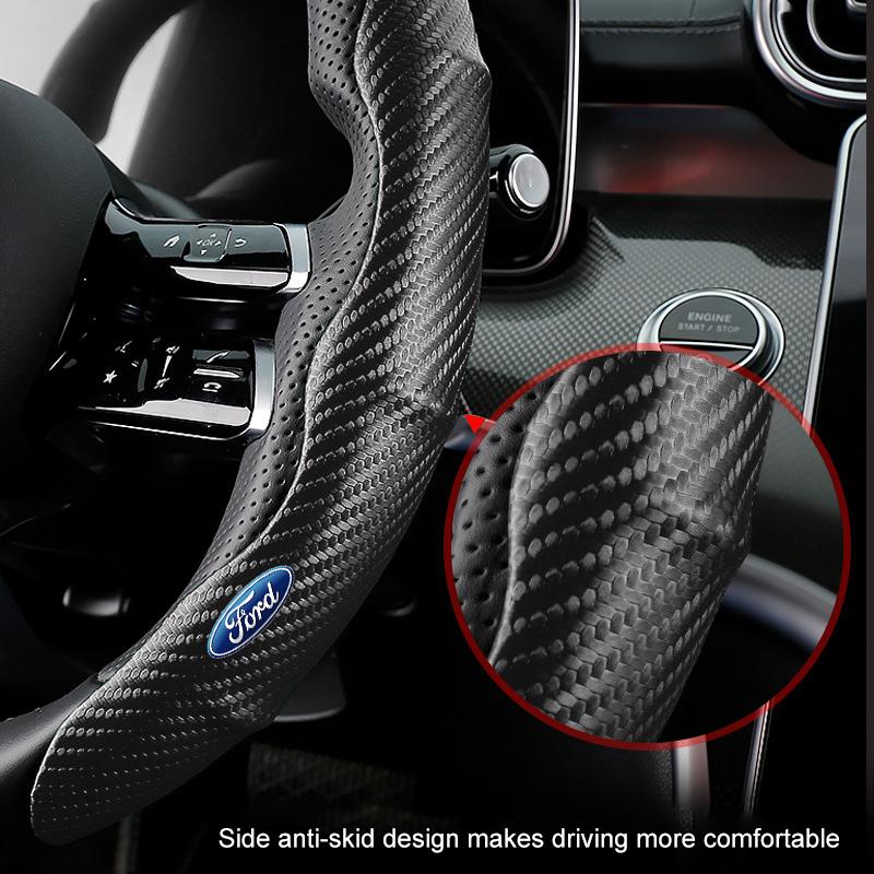 2pcs Car Accessories Carbon Fiber Non-Slip Steering Wheel Cover For Ford Focus Mondeo Kuga Fiesta MK7 Escort Explorer Edge 2 4 MK2 MK4