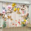 2 Panel Luxury Curtains Magnolia Flowers Koi Fish Bird Lucky Curtains for Bedroom Living Room Kitchen Window Blinds Cortinas