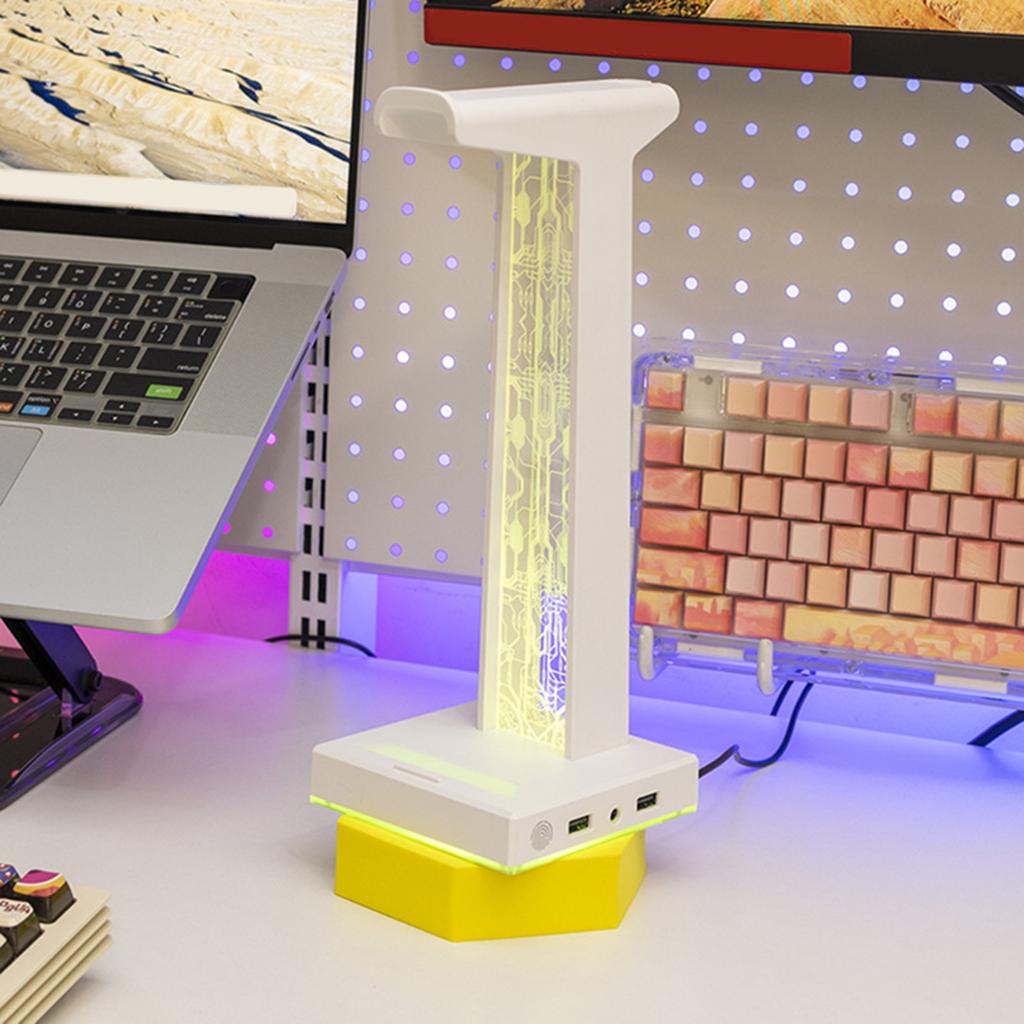 Светодиодная игровая подставка для наушников, двойной порт USB, порт 3,5 мм, 10 световых эффектов, настольный держатель для игровой гарнитуры, вешалка для геймера