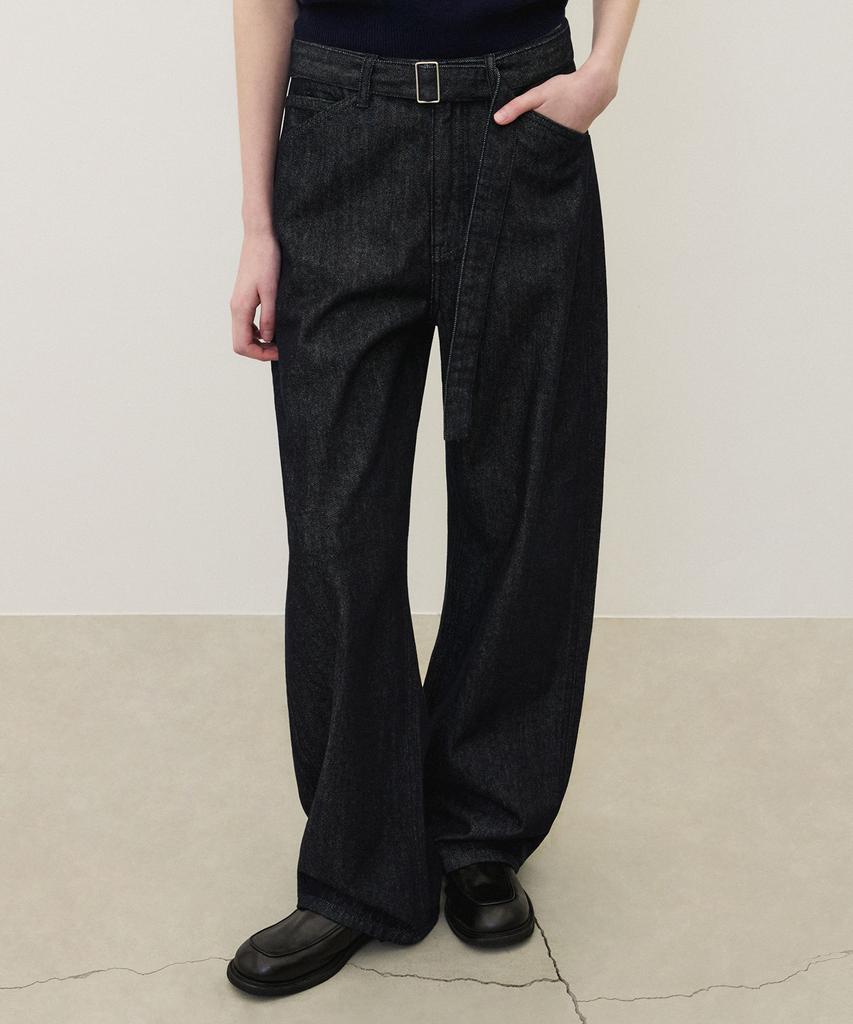 SUARE WOMEN Belted Washed Curved Pants Indigo