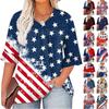 Женская модная повседневная футболка с v-образным вырезом и принтом на День независимости с семью рукавами и рюшами