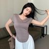 Summer New Slim Fit V-neck Short Sleeve T-shirt for Women Fashion Cotton White Casual T Shirt Female Elegant Vintage Simple Woman Tee Tops 24383