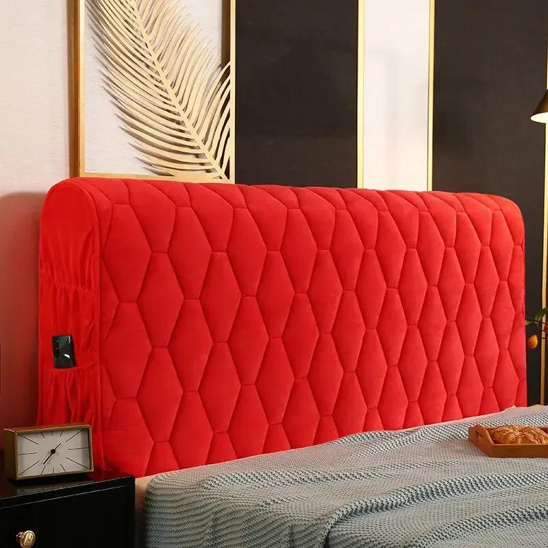 Роскошный утолщенный бархатный стеганый чехол на изголовье, однотонный высококачественный универсальный прикроватный чехол, мягкий плюшевый чехол на изголовье кровати