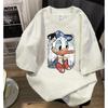 Disney 100% Cotton Tops Summer New Cartoon Anime Donald Duck Print O-Neck Tshirt for Men Women Loose Vintage Clothes Y2k Top