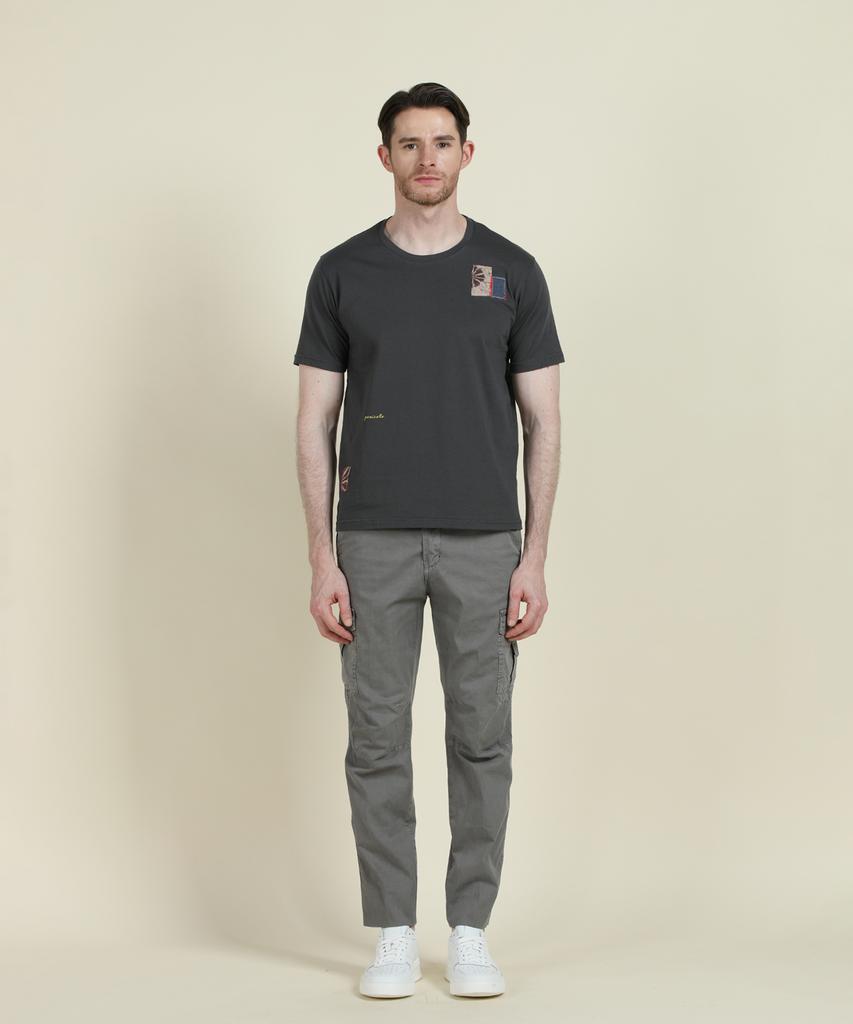 PANICALE Grey Regular Slim Fit Cotton Cargo Pants
