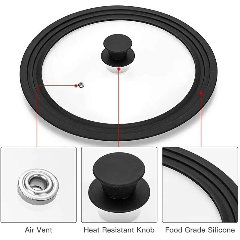 Универсальная крышка для кастрюль, сковородок и кухонной утвари, закаленная стеклянная крышка для сковородок с силиконовым ободом, сменная крышка для сковороды