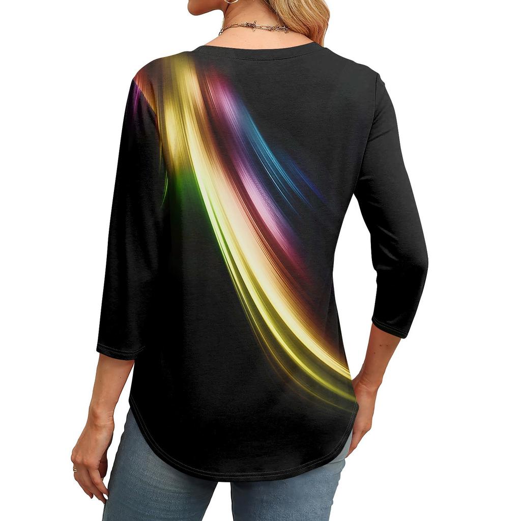 Модная футболка с круглым вырезом, рукавом 3/4, принтом, повседневная базовая плиссированная футболка-пуловер