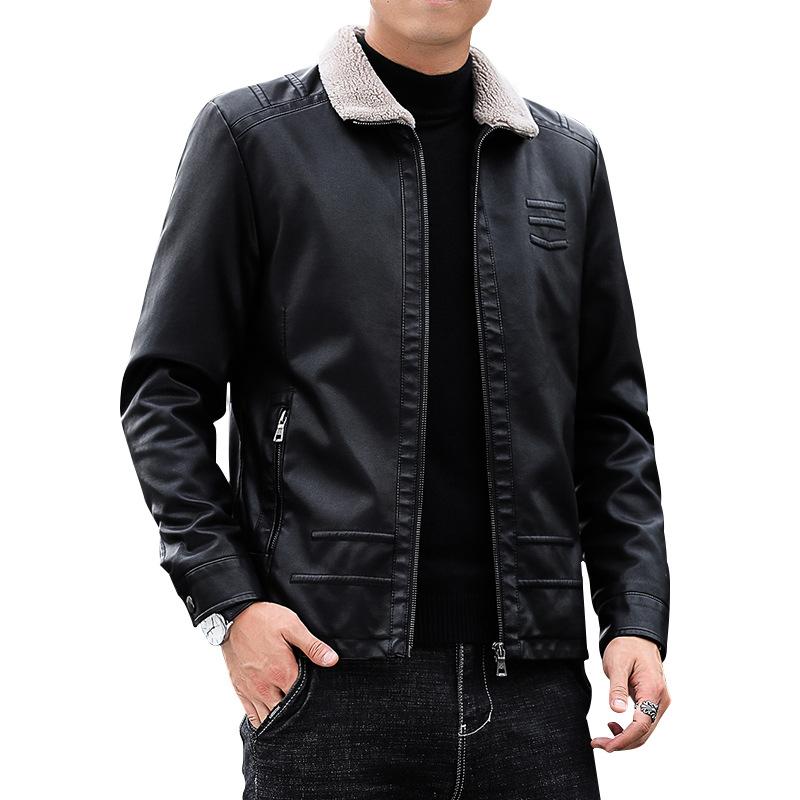 Fleece Leather Jacket Men'S New Trend Locomotive Clothing Autumn And Winter Thickened Warm Tooling Leather Jacket