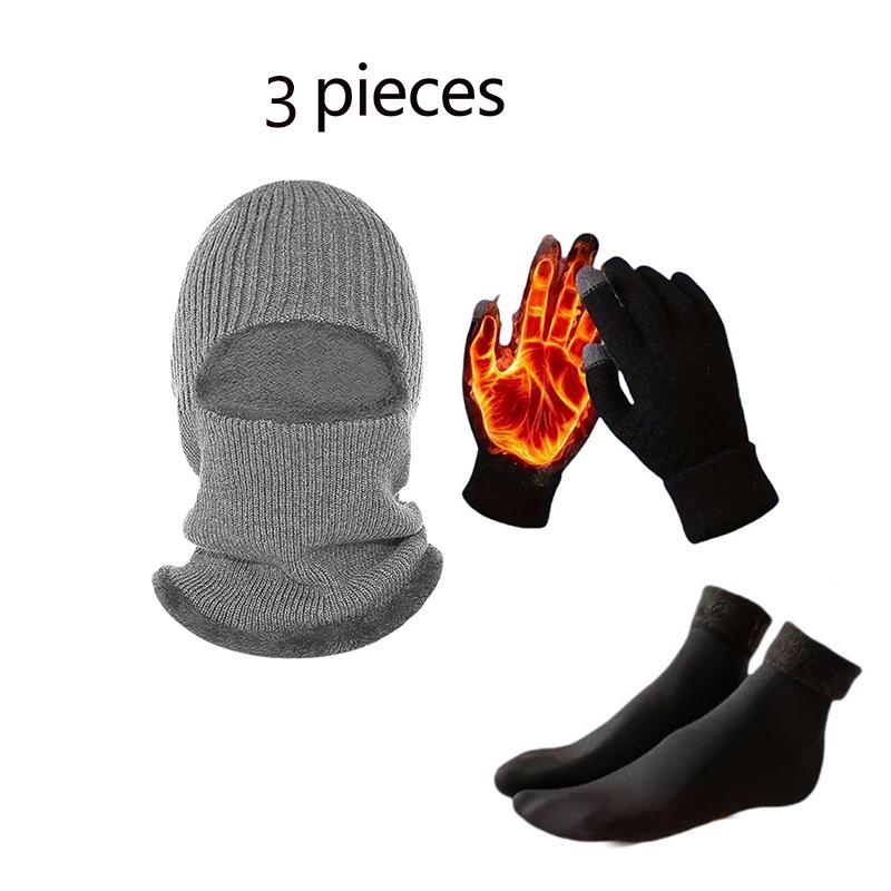 Knitted Woolen Winter Hat, Scarf & Touchscreen Gloves Set