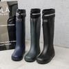 Водонепроницаемые ботинки с высоким голенищем, плоские дождевые ботинки, мужские, застежка, плюс фиксированная хлопковая подкладка, длинные резиновые сапоги, размер, водонепроницаемая клеевая обувь, зима