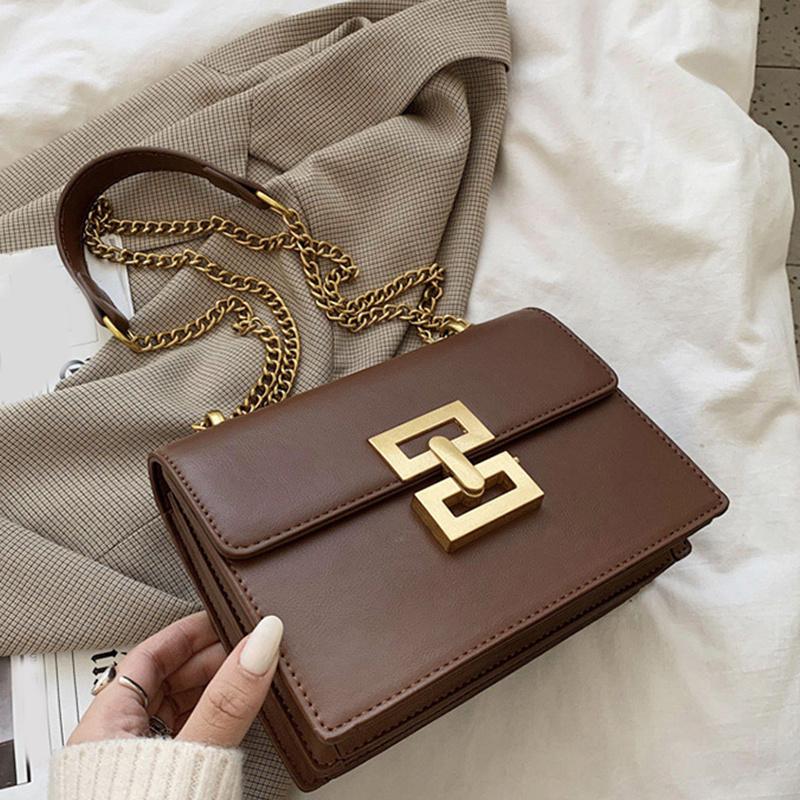 Minimalist Metal Decor Chain Single Shoulder Bag Square Elegant PU Crossbody Bag Woman's Trendy Flap Handbags Phone Purse CLE
