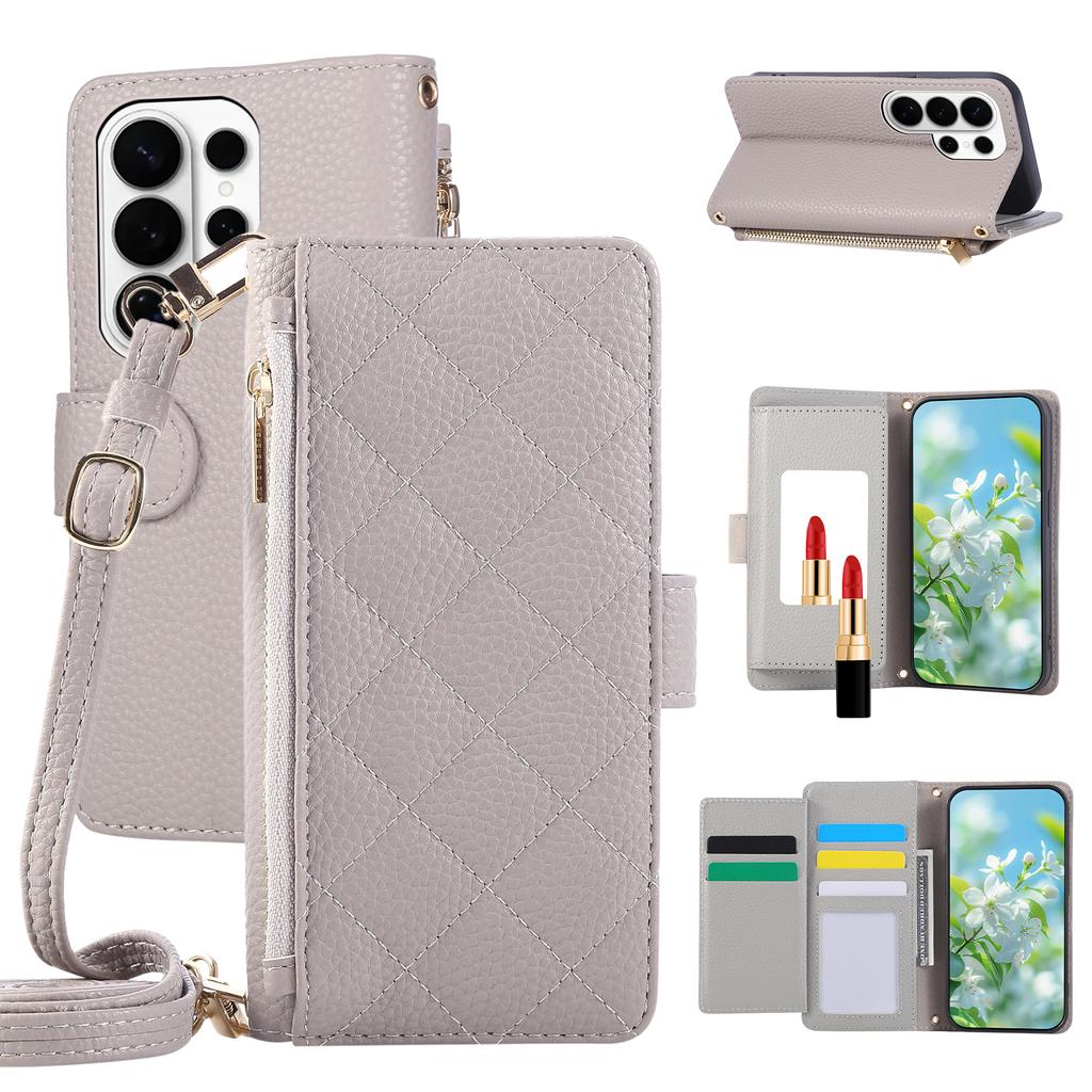 Crossbody Long Lanyard Flip Cards Solt Wallet Leather Bag Case for Samsung S26 Ultra S25 S24 S23 S22 A27 A17 A37 A57 Stand Cover
