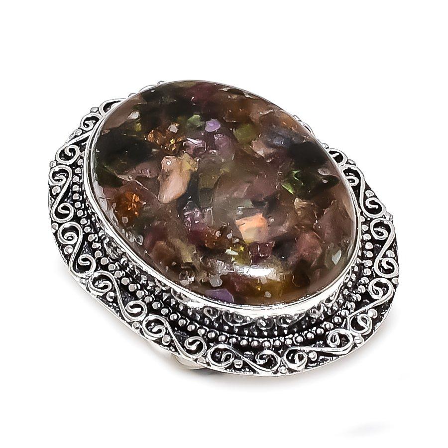 Кольцо из стерлингового серебра 925 пробы с натуральным арбузным турмалином, размер 9 n8M11