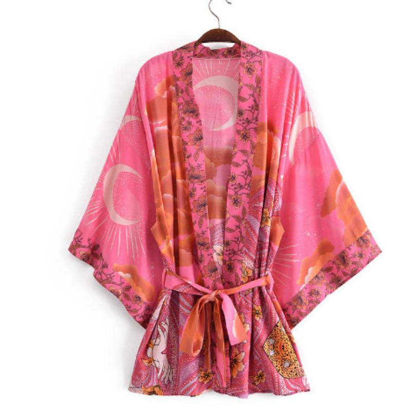 Женские повседневные топы для сна в пляжном стиле для отпуска, летняя мода, высококачественное легкое роскошное свободное кимоно с ретро-принтом