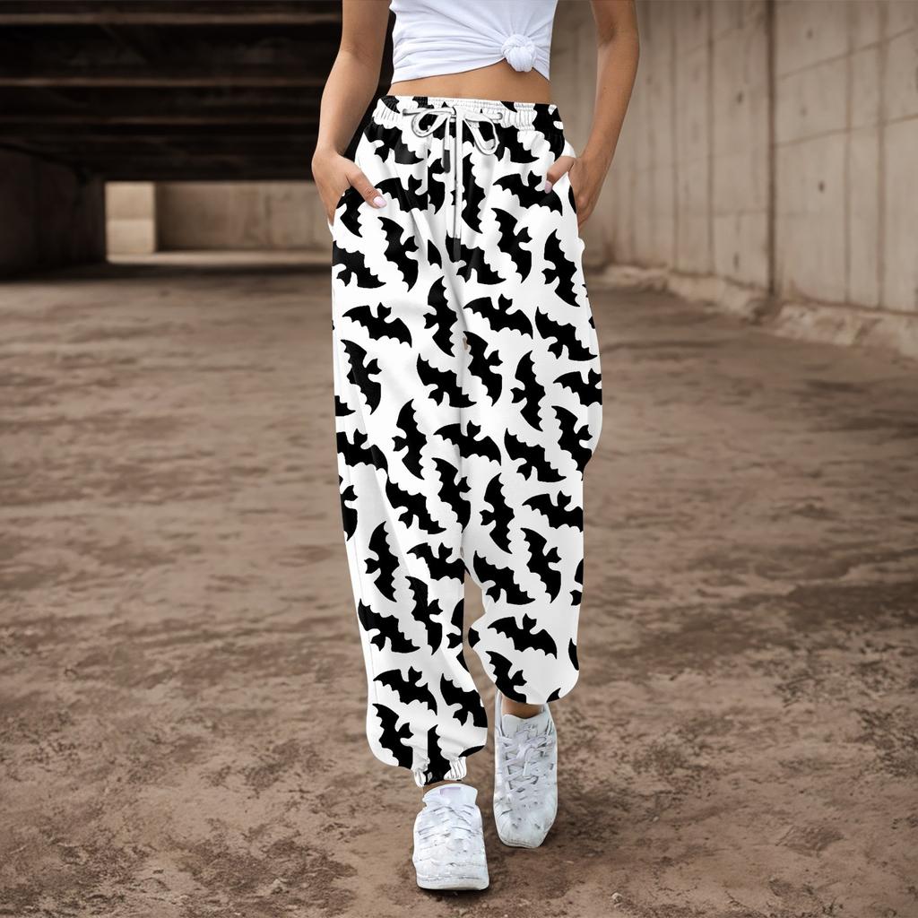 Женские спортивные штаны, мешковатые, с высокой талией, большие размеры, спортивные штаны с карманами, напечатанные брюки, брюки для женщин