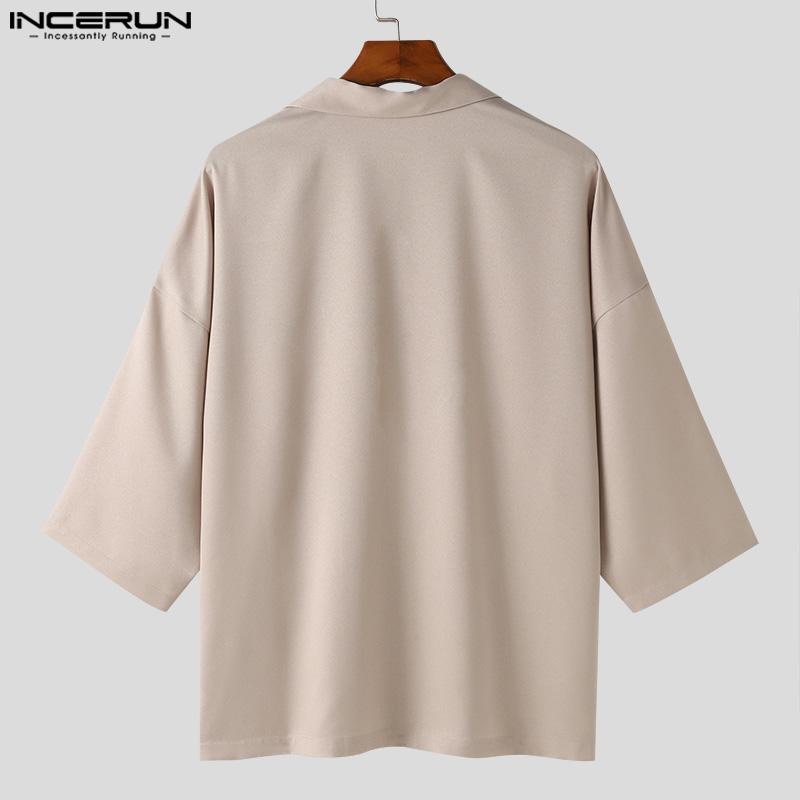 INCERUN Мужские мешковатые рубашки с воротником с лацканами и застежкой-молнией с короткими рукавами