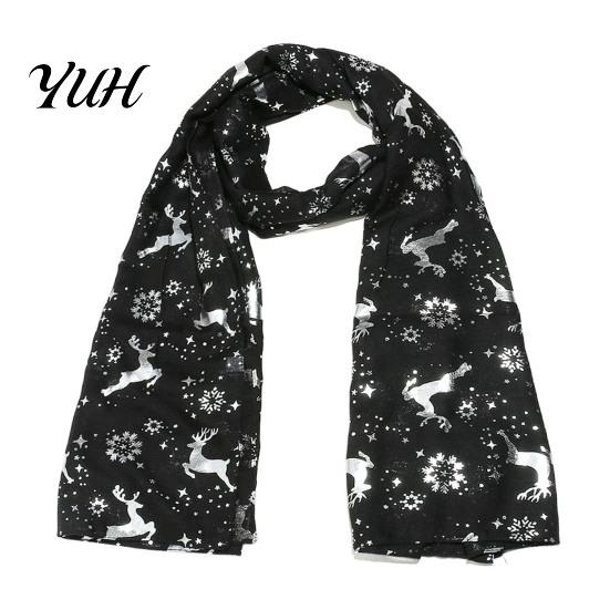 Elegant Hot Stamping Scarf Christmas Theme for Women, Glitter Sparkly Foil Reindeer Decorative Holiday Winter Wrap Print Scarves, Lightweight