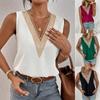 Summer New Lace V-neck Sleeveless Solid Casual Women's Shirts Fashion Thin Elegant Loose Blouses Women Simple Slim Fit Office Ladies Shirt Tops 25947