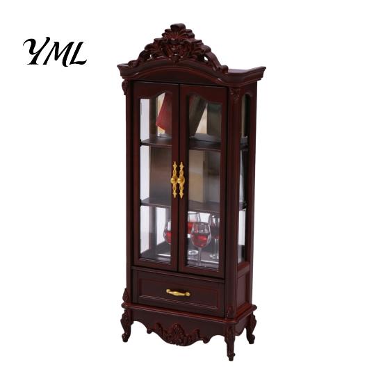 Mini Craft Enthusiast Gift Miniature Curio Cabinet, 1/12 Scale Wine Wooden Tiny Display Cabinet with Collectible Case Drawer, Vintage Furniture
