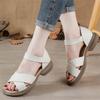 Genuine Leather Summer Women's Shoes Thick Heels Cowhide Women Sandals Female Casual Sandals Wide Feet Soft Sole Mother's Shoes