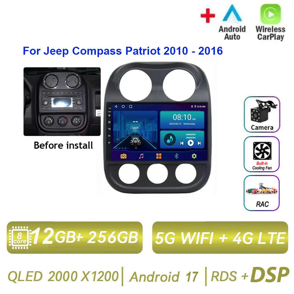 Autoradio Android 17 pour JEEP Compass Patriot 2010 - 2016 Lecteur multimédia automobile GPS Navigation Carplay Stéréo 4G BT Sans 2din DVD