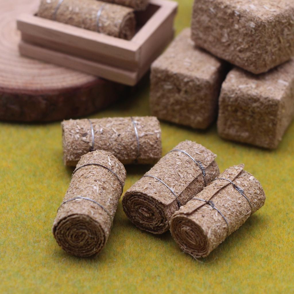 4Pcs Mini Natural Square Round Hay Bale Straw Hay Bale Blocks Dollhouse Farm Garden Thanksgiving Autumn Western Party Poprop