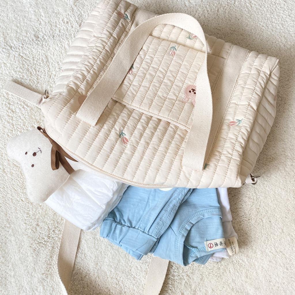 Сумка для бутылочек с вышивкой на коляску Мягкая хлопковая сумка-ведро с рисунком медведей и кроликов Оливковый бежевый ланч-бокс Сумка-тоут для бутылочек