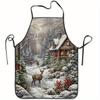 1pc Winter Scene with Cabin & Deer Printed Sleeveless Polyester Apron - Ideal for Home Decor, Kitchen Baking, and Work, Polyeste