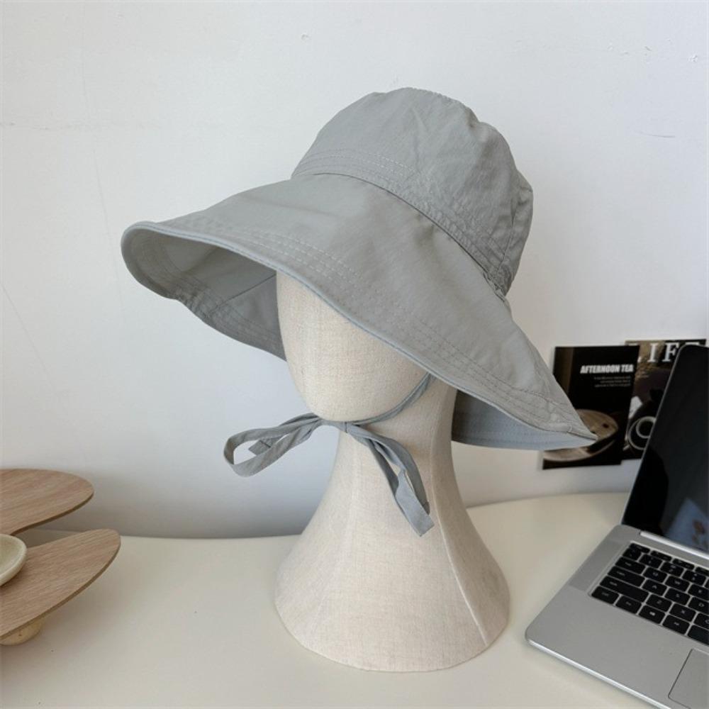 Foldable Bow Fisherman Hat Wide Brim Sunshade Bucket Hat Summer Lace-up Sun Hat
