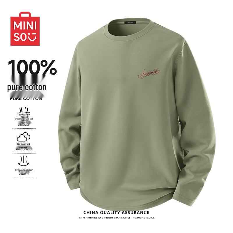 MINISO Мужская футболка с длинным рукавом из чистого хлопка с нашивкой-граффити MK