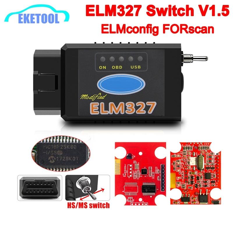 ELM327 V1.5 Переключатель MS/HS-CAN PIC18F25K80 ForScan Для Ford/Mazda Читатель кодов Bluetooth/WIFI Программирование скрытых функций Elmconfig