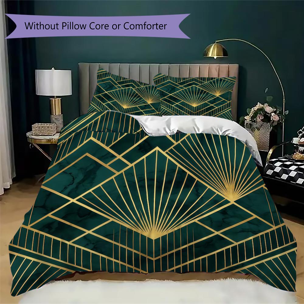 Deco Golden Fan Pattern Bedding uilt Set uilt Cover Pillowcase Home Decoration Birthday Gift (1 * duvet cover + 2 * pillowcase without core)